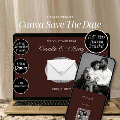 Plantilla Save the Date de dinero antiguo | Editable en Canva | Anuncio de boda digital de lujo