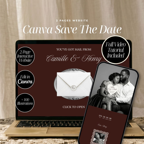 Old Money Save the Date Template | Burgundy & Ivory Canva Editable | Elegant Digital Wedding Announcement
