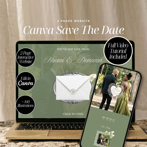 Old Money Save the Date Template | Olive Green Canva Editable | Elegant Digital Wedding Announcement