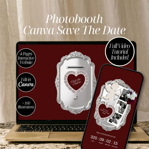 Photobooth Canva Save the Date Template | Old Money Burgundy Aesthetic