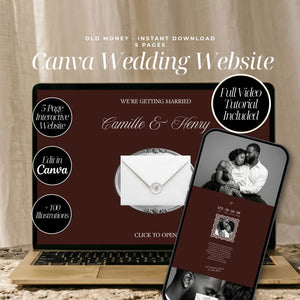 Old Money Canva Wedding Website Template with RSVP | Canva Editable | Elegant Digital Invitation
