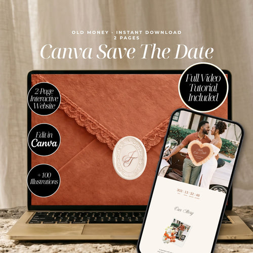 Terracotta Canva Save the Date Wedding Website | Interactive Wax Seal Envelope Reveal | Digital Invitation with Address Collection | Rust Watercolor Floral