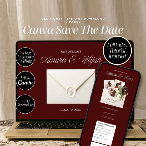 Old Money Canva Save the Date Template | Vintage Floral Canva Editable | Classic Digital Wedding Announcement