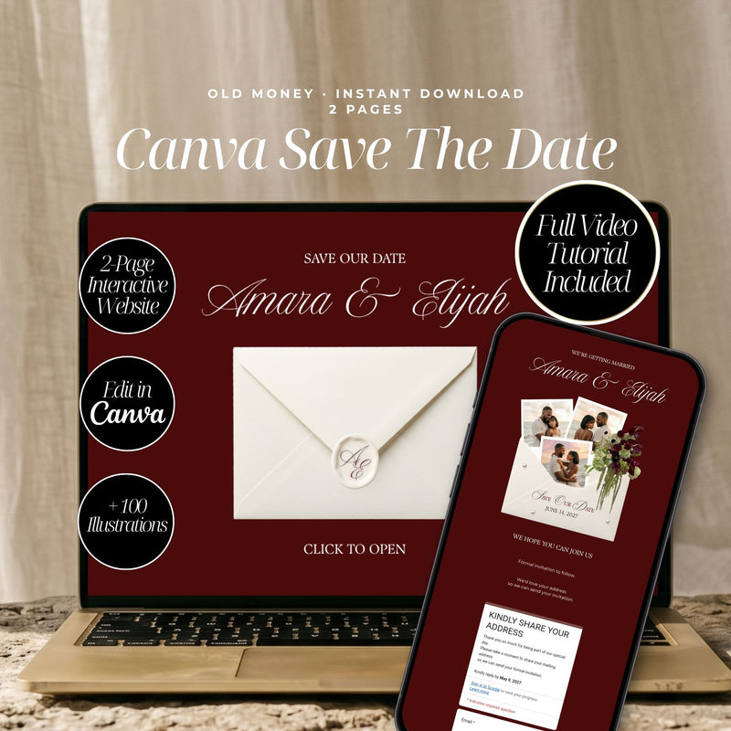 Old Money Canva Save the Date Template | Vintage Floral Canva Editable | Classic Digital Wedding Announcement