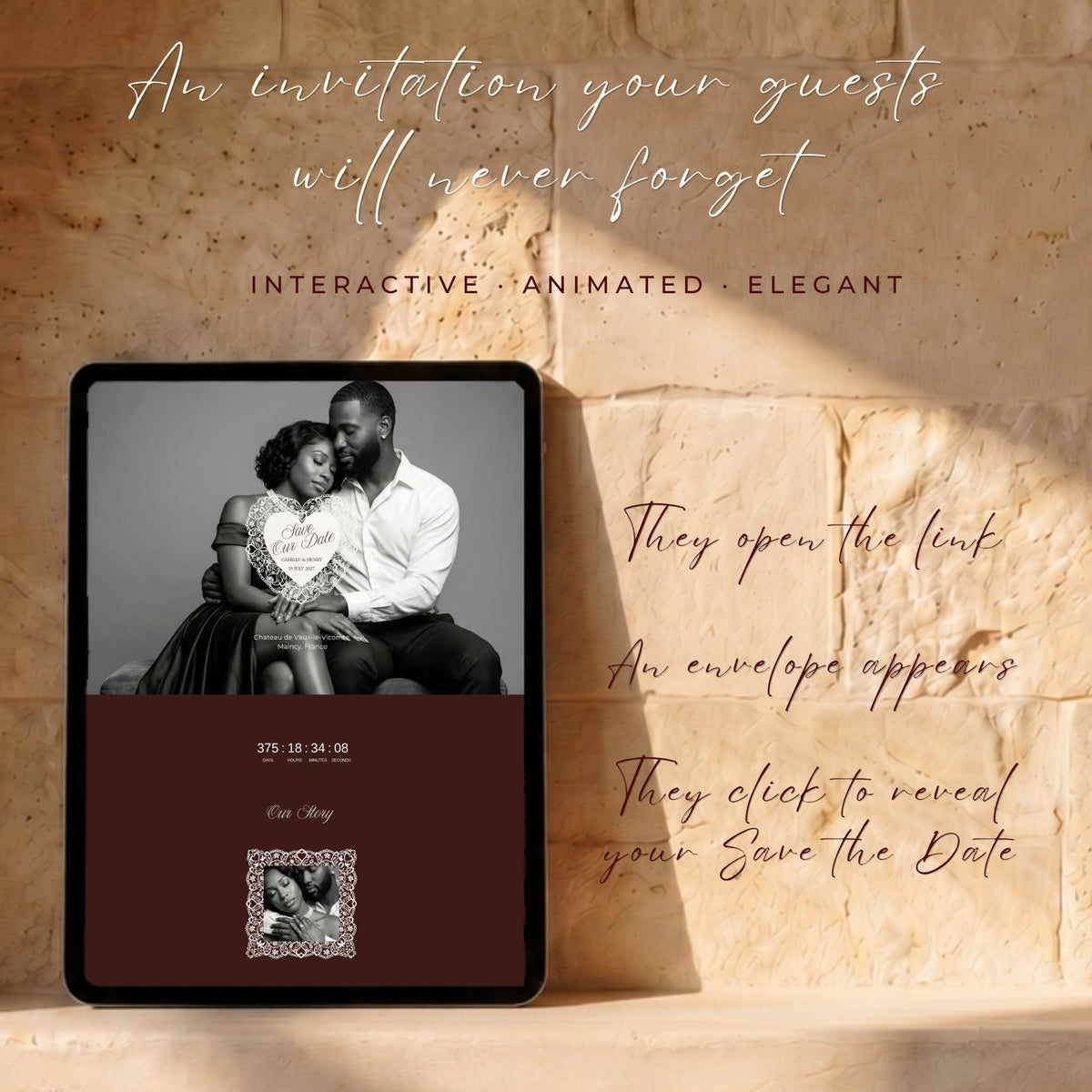 Old Money Save the Date Template | Burgundy & Ivory Canva Editable | Elegant Digital Wedding Announcement