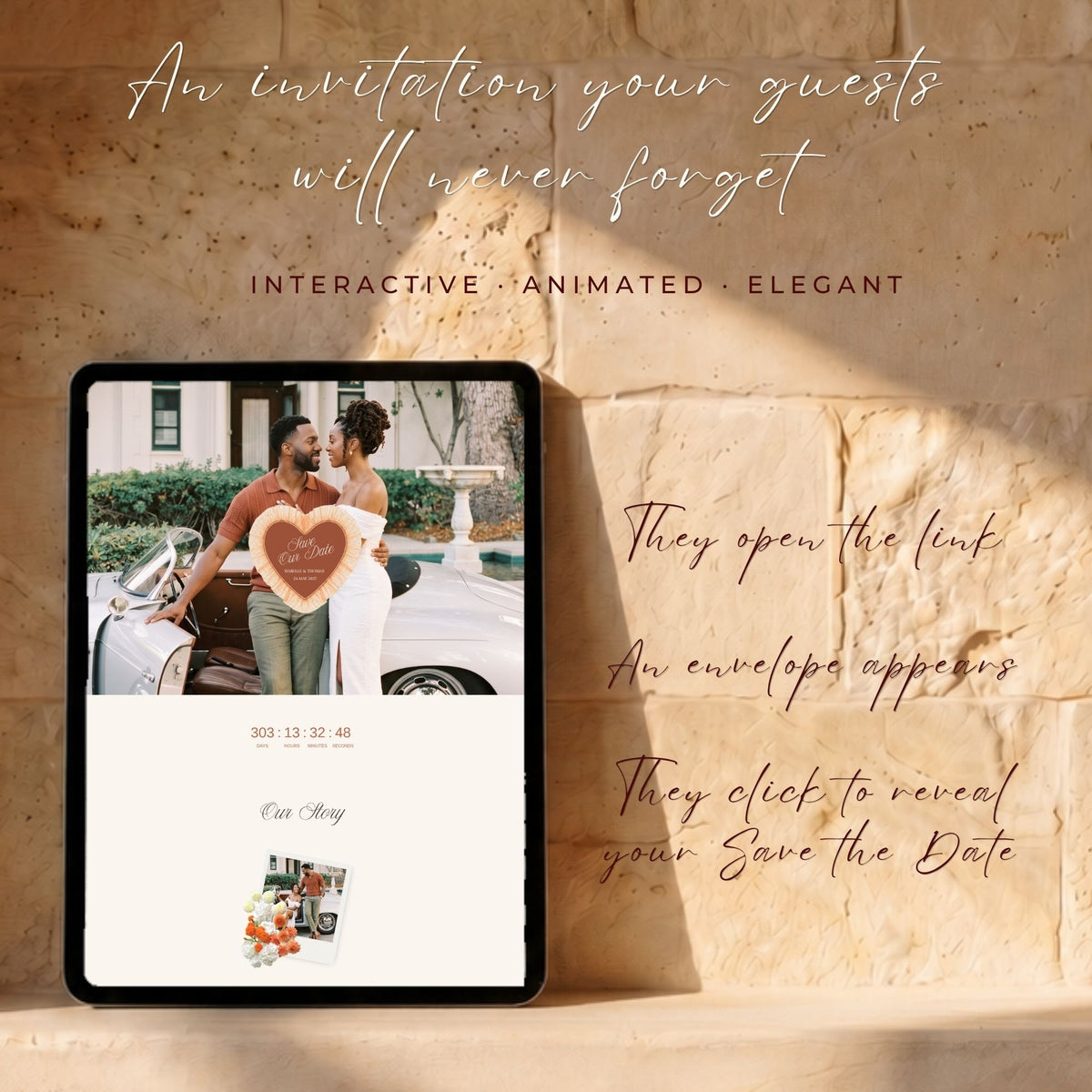 Terracotta Canva Save the Date Wedding Website | Interactive Wax Seal Envelope Reveal | Digital Invitation with Address Collection | Rust Watercolor Floral