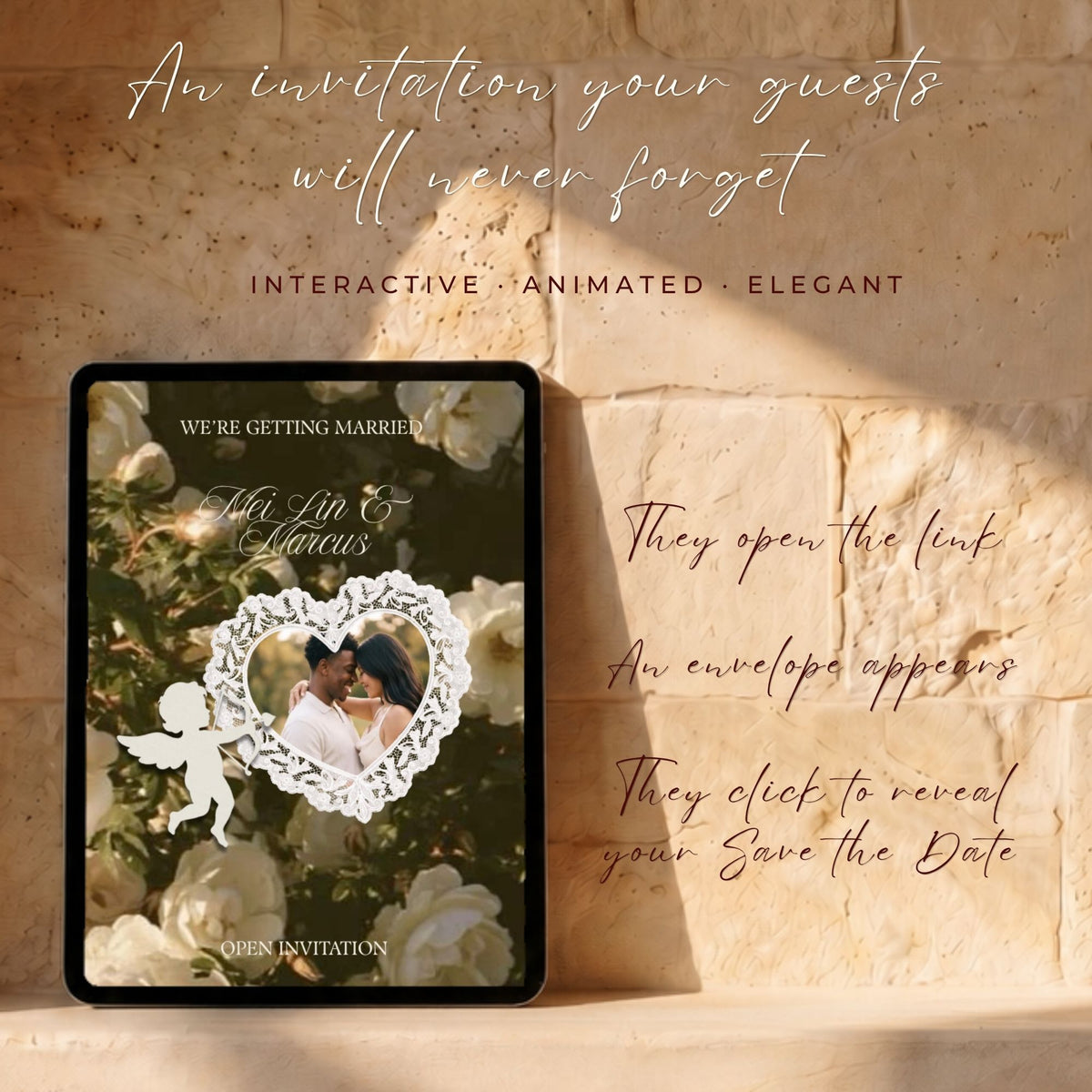 Romantic Photobooth Wedding Website Template | Canva Wedding Website with RSVP, Countdown & Love Story