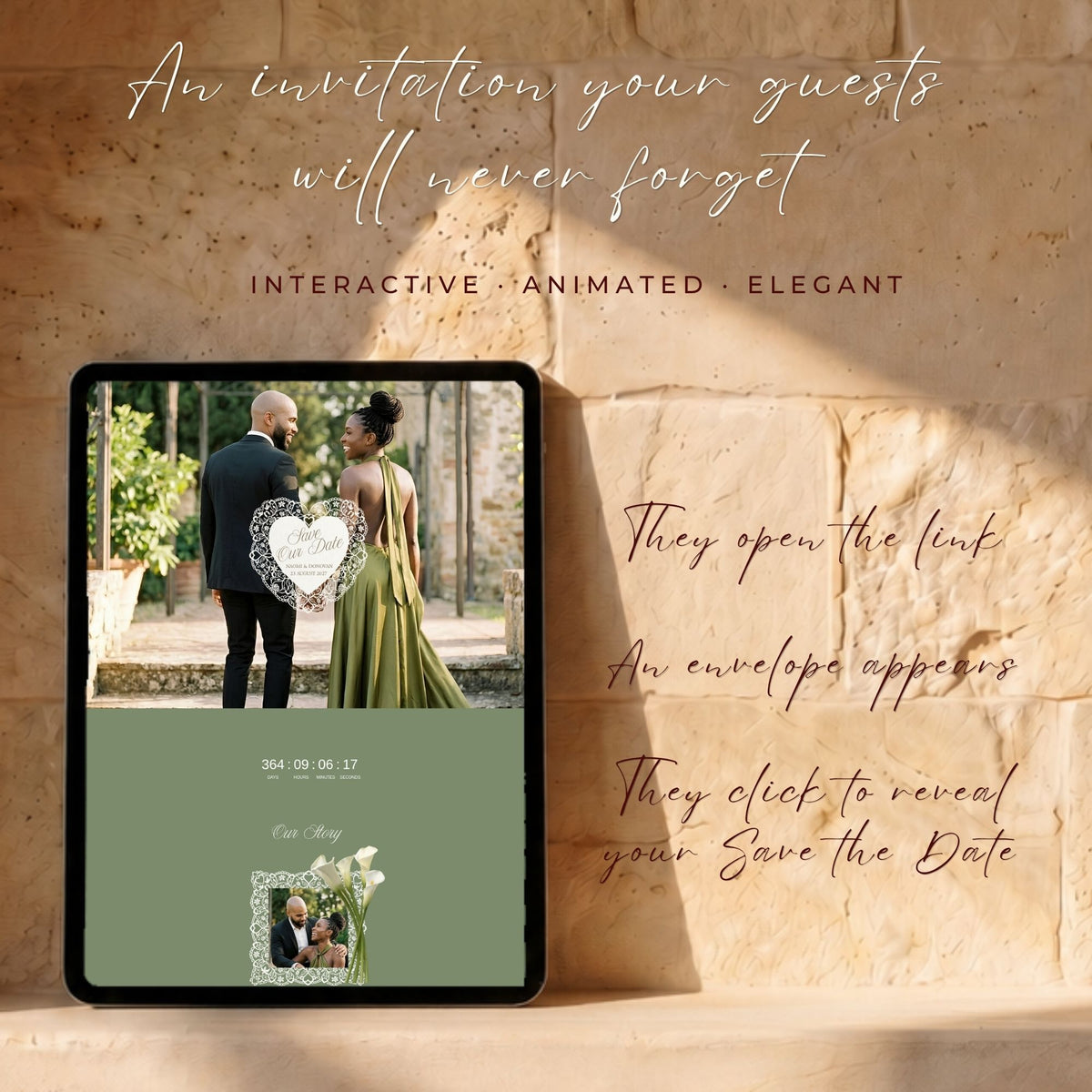 Old Money Save the Date Template | Olive Green Canva Editable | Elegant Digital Wedding Announcement