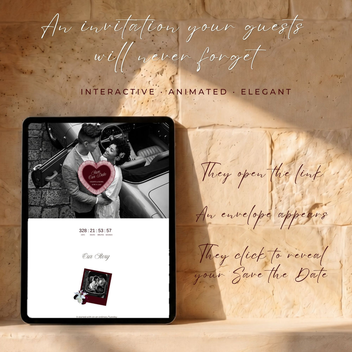 Burgundy Canva Save the Date Wedding Website | Interactive Wax Seal Envelope Reveal | Digital Invitation with Address Collection