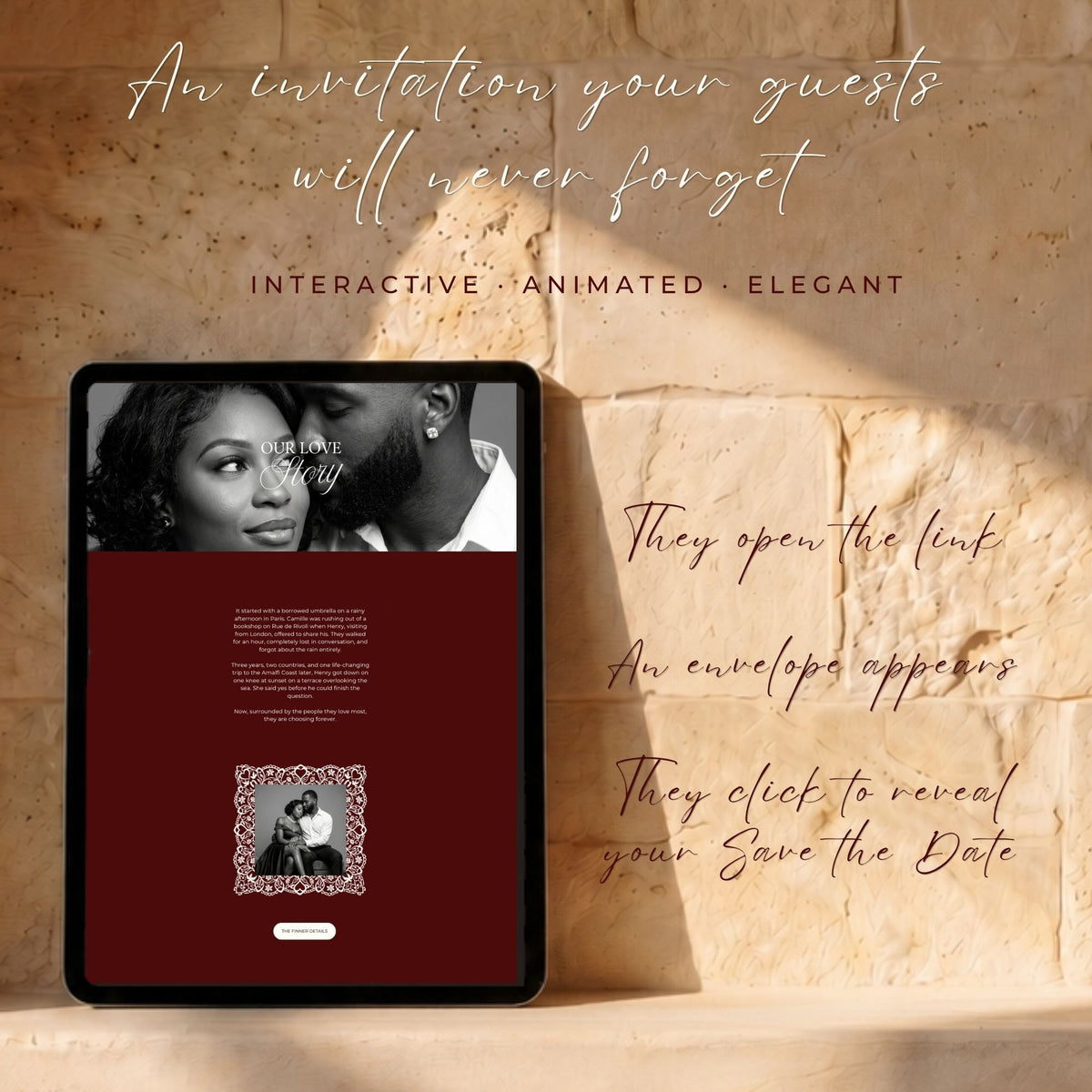 Photobooth Canva Wedding Website Template | Old Money Burgundy Aesthetic