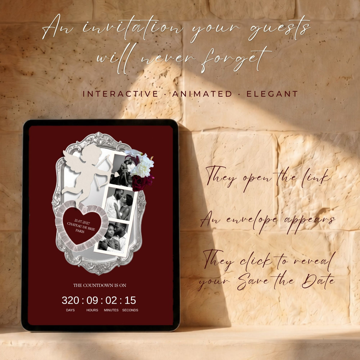 Photobooth Canva Save the Date Template | Old Money Burgundy Aesthetic