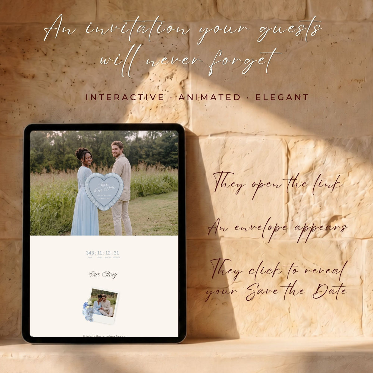 Dusty Blue Canva Save the Date Wedding Website | Interactive Wax Seal Envelope Reveal | Digital Invitation with Address Collection