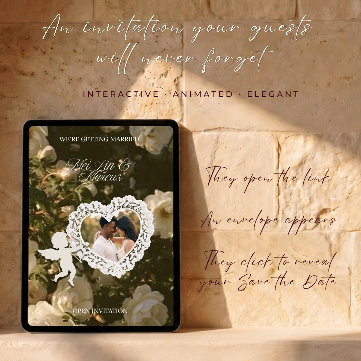 Romantic Photobooth Save the Date Website Template | Canva Save the Date with Countdown Timer & Address Collection