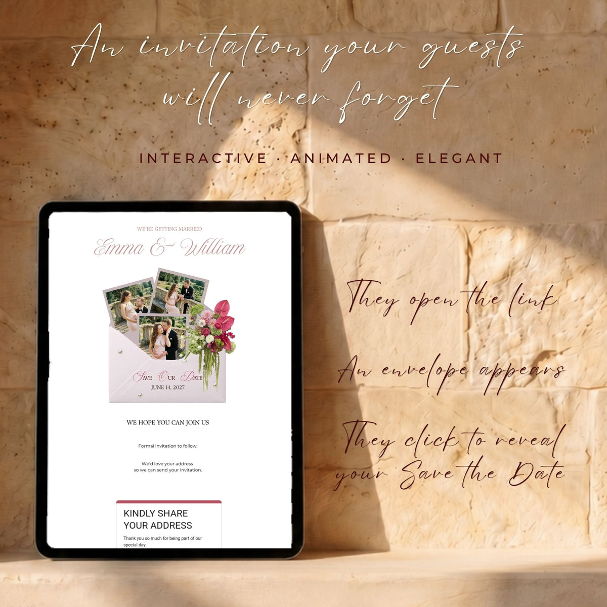 Pink and Floral Save the Date Template | Canva Editable | Romantic Digital Wedding Announcement