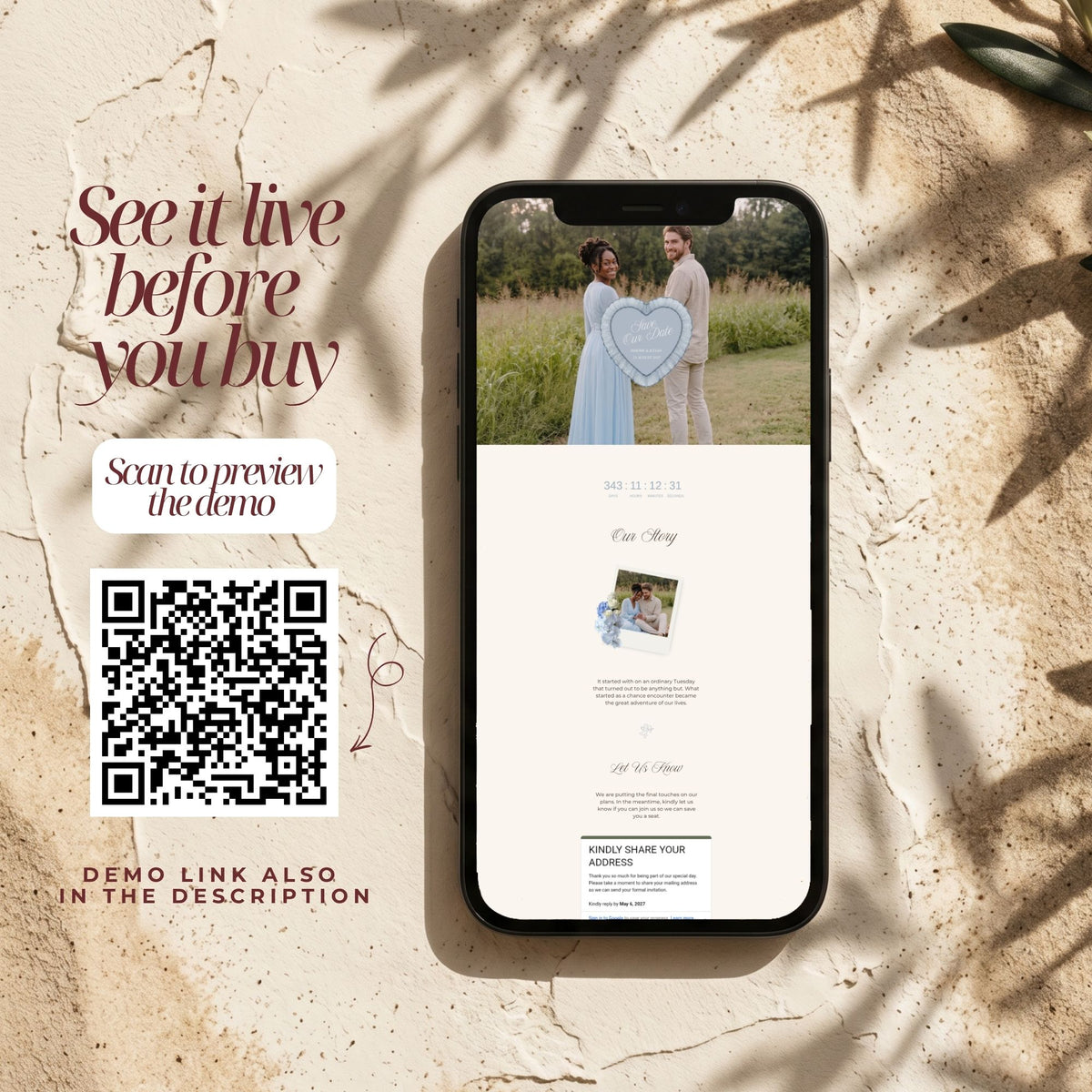 Dusty Blue Canva Save the Date Wedding Website | Interactive Wax Seal Envelope Reveal | Digital Invitation with Address Collection