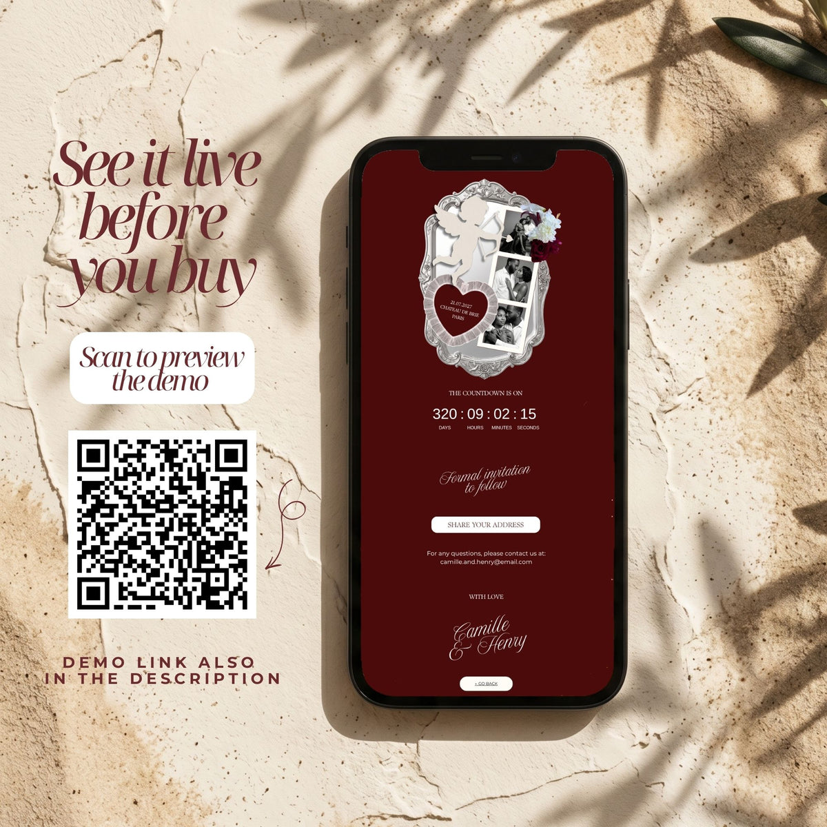 Photobooth Canva Save the Date Template | Old Money Burgundy Aesthetic