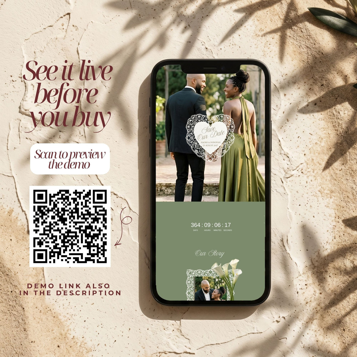 Old Money Save the Date Template | Olive Green Canva Editable | Elegant Digital Wedding Announcement