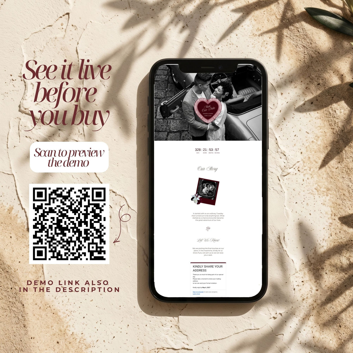 Burgundy Canva Save the Date Wedding Website | Interactive Wax Seal Envelope Reveal | Digital Invitation with Address Collection