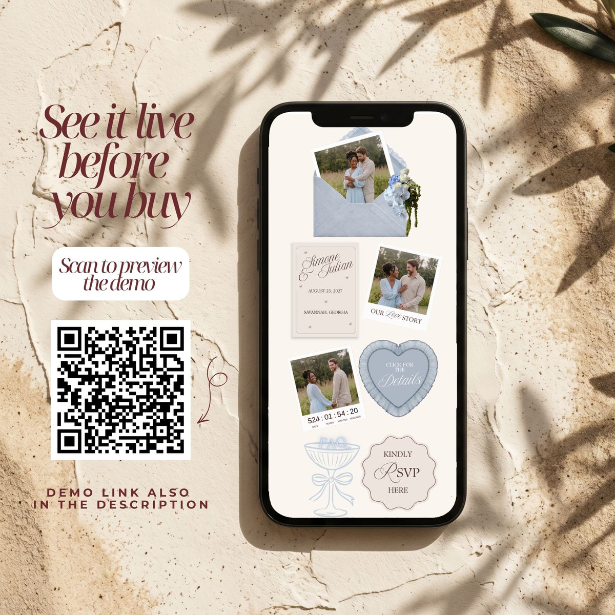 Dusty Blue Canva Wedding Website Template with RSVP | Watercolor Floral Digital Invitation | Editable Wedding Website