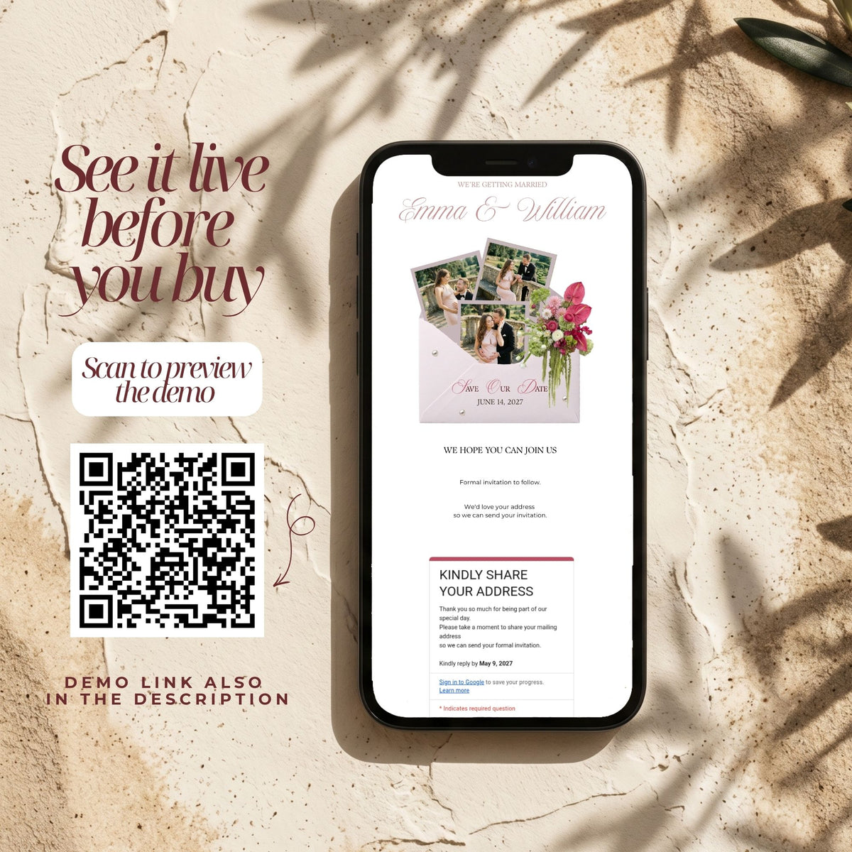 Pink and Floral Save the Date Template | Canva Editable | Romantic Digital Wedding Announcement