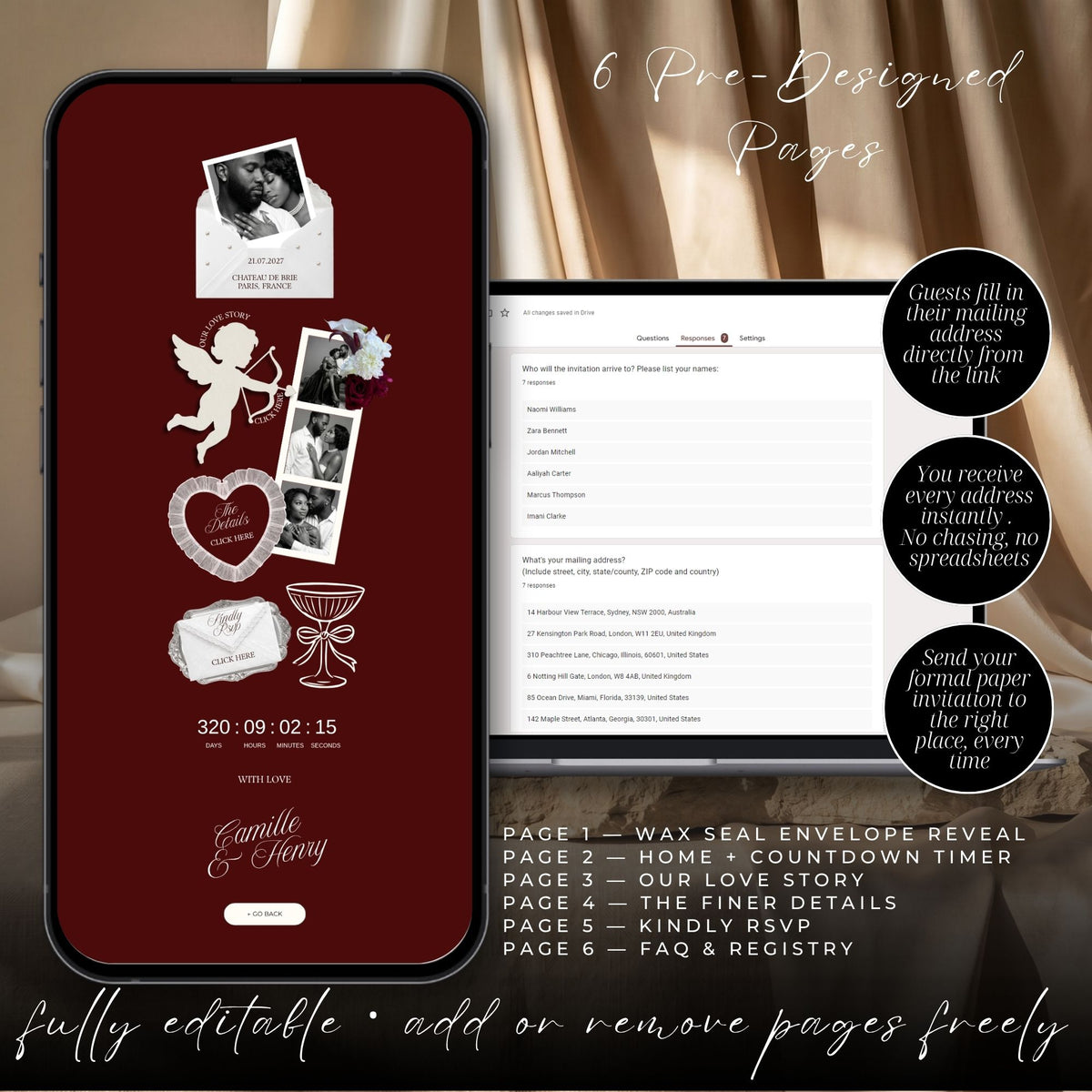 Photobooth Canva Wedding Website Template | Old Money Burgundy Aesthetic