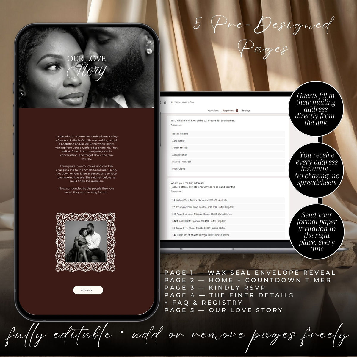 Old Money Canva Wedding Website Template with RSVP | Canva Editable | Elegant Digital Invitation