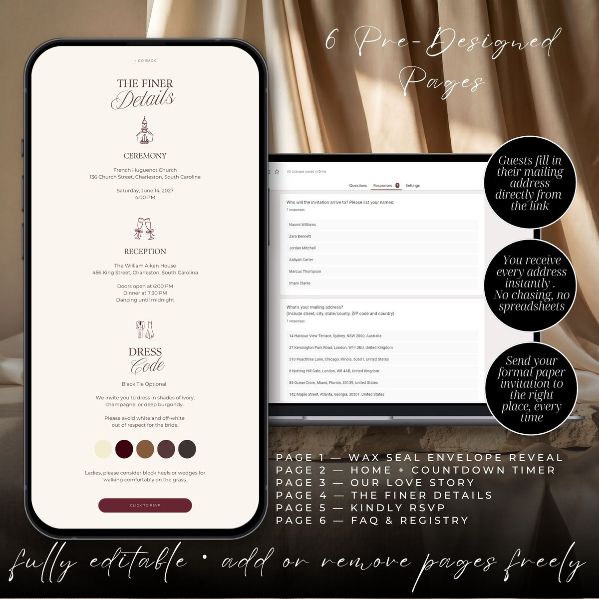 Burgundy Canva Wedding Website Template with RSVP | Old Money Digital Wedding Invitation | Editable Wedding Website