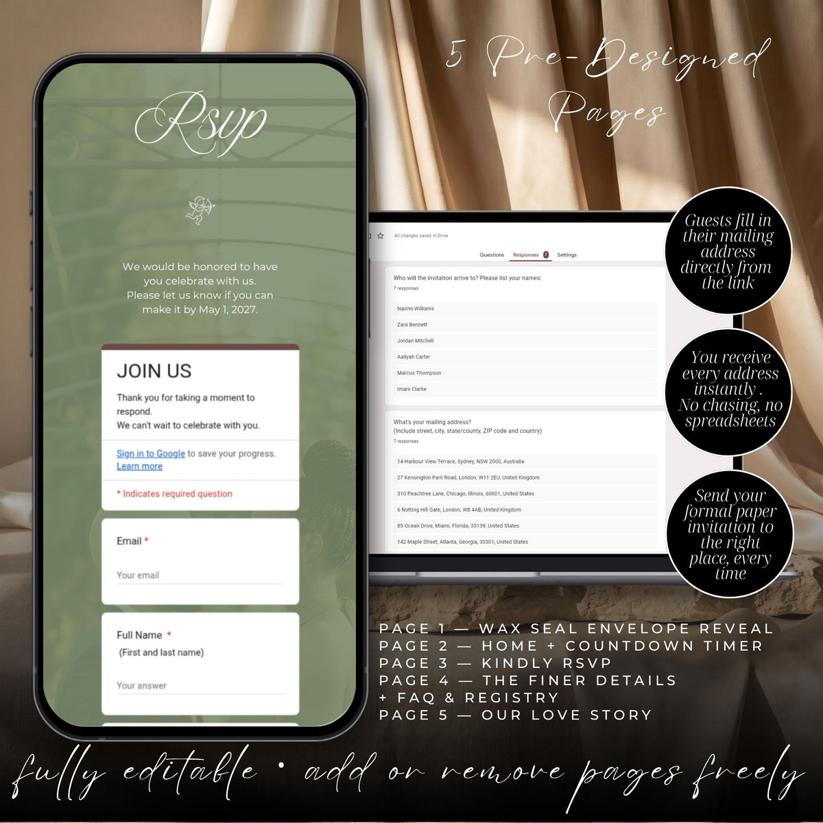 Olive Green Canva Wedding Website Template with RSVP | Olive Green Canva Editable | Elegant Digital Invitation