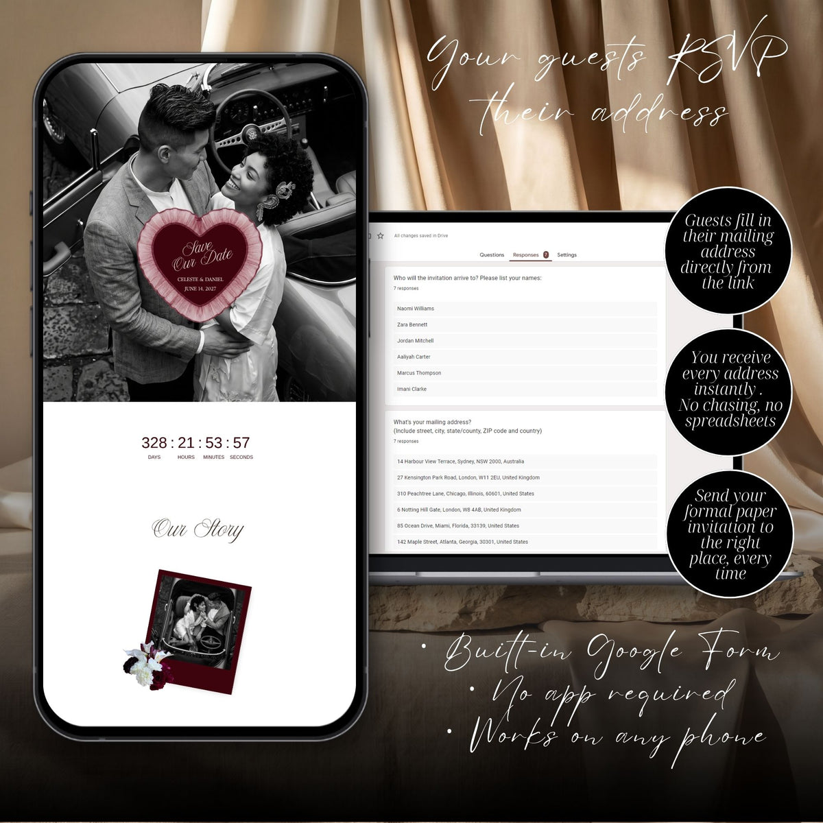 Burgundy Canva Save the Date Wedding Website | Interactive Wax Seal Envelope Reveal | Digital Invitation with Address Collection