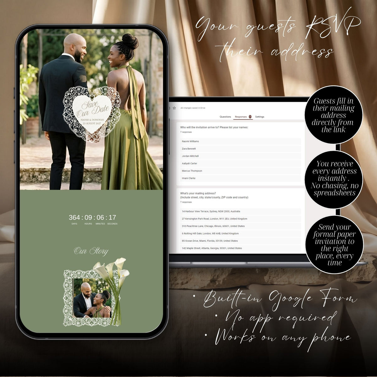Old Money Save the Date Template | Olive Green Canva Editable | Elegant Digital Wedding Announcement