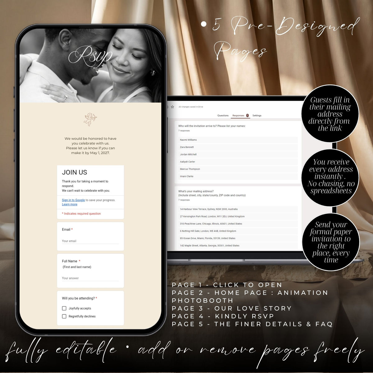 Romantic Photobooth Wedding Website Template | Canva Wedding Website with RSVP, Countdown & Love Story