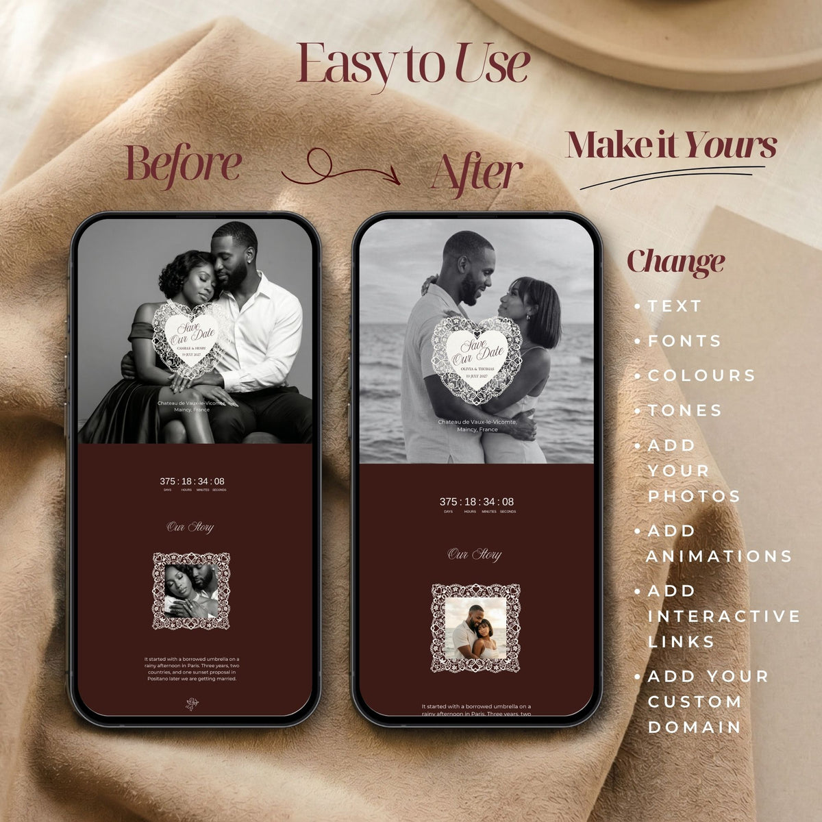 Old Money Save the Date Template | Burgundy & Ivory Canva Editable | Elegant Digital Wedding Announcement