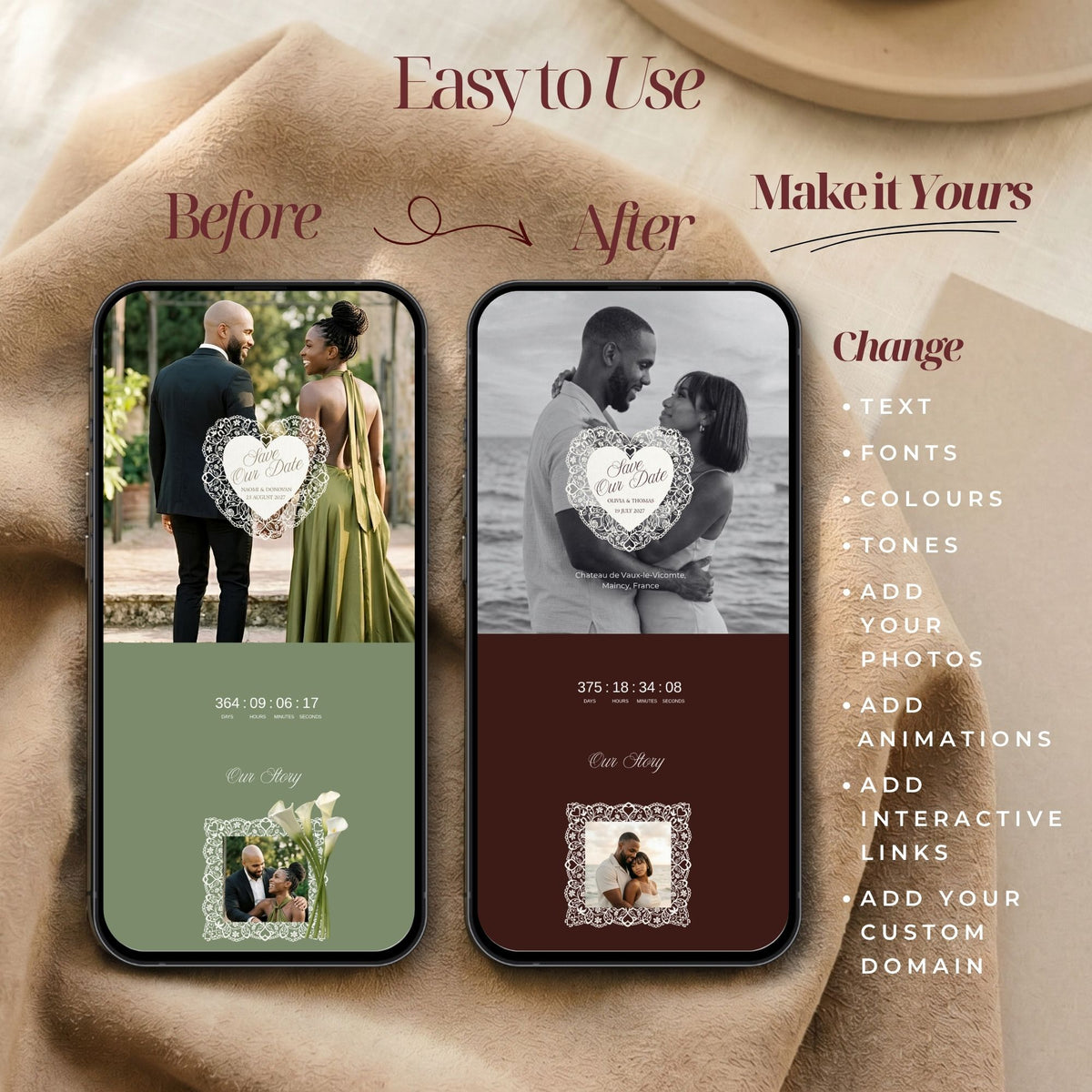 Old Money Save the Date Template | Olive Green Canva Editable | Elegant Digital Wedding Announcement