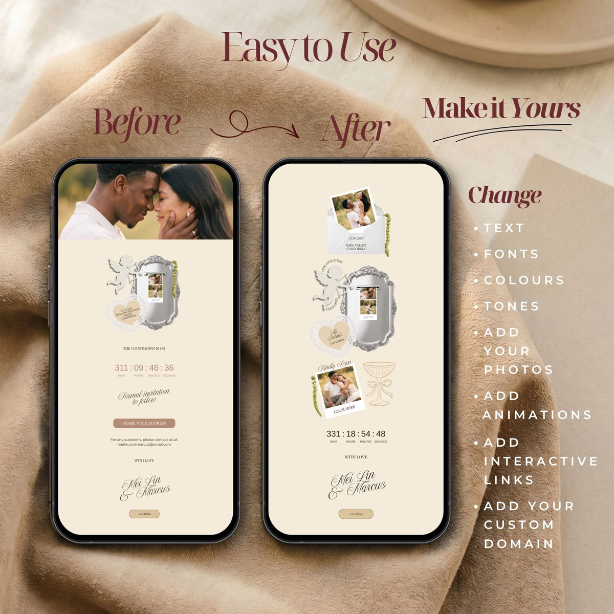 Romantic Photobooth Save the Date Website Template | Canva Save the Date with Countdown Timer & Address Collection