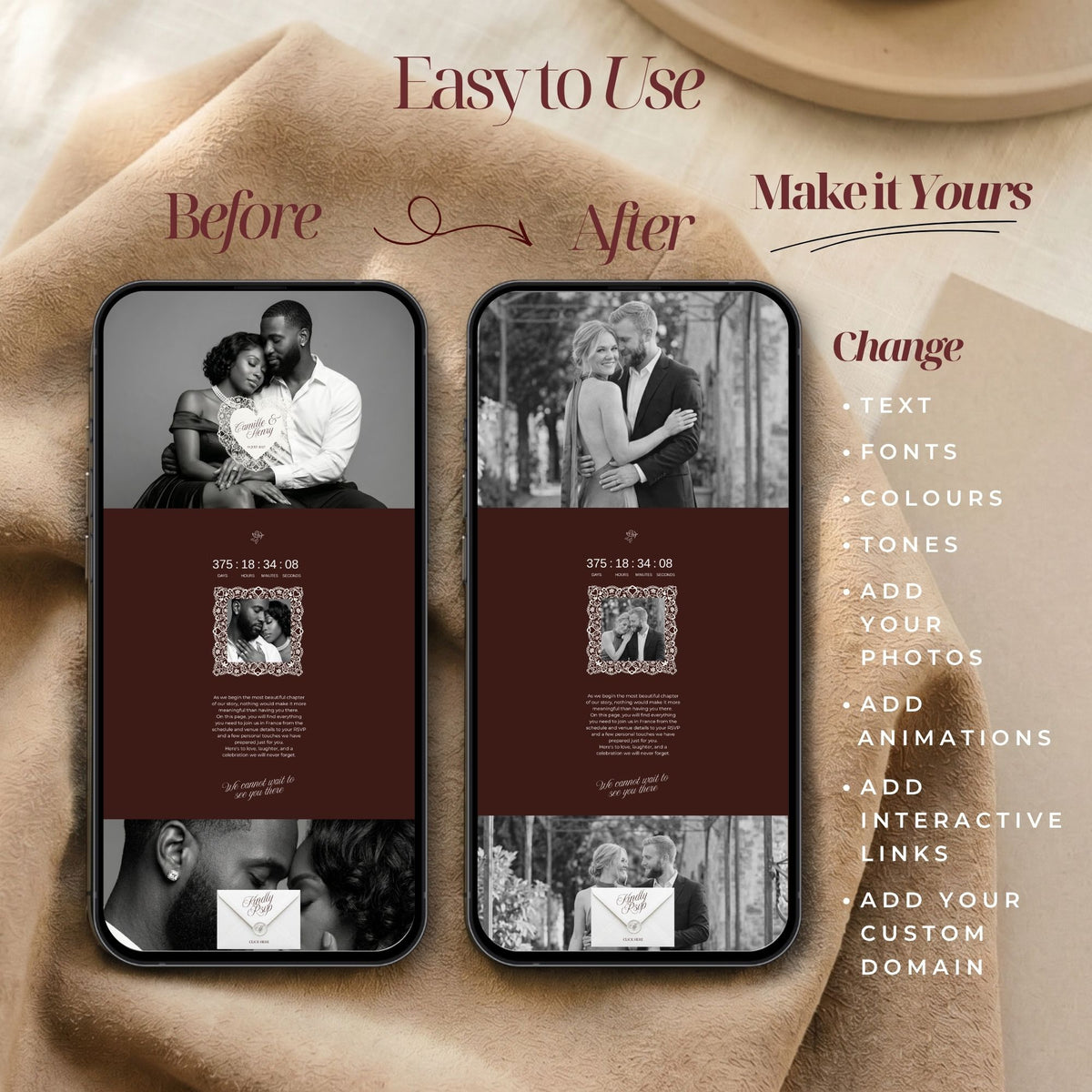 Old Money Canva Wedding Website Template with RSVP | Canva Editable | Elegant Digital Invitation