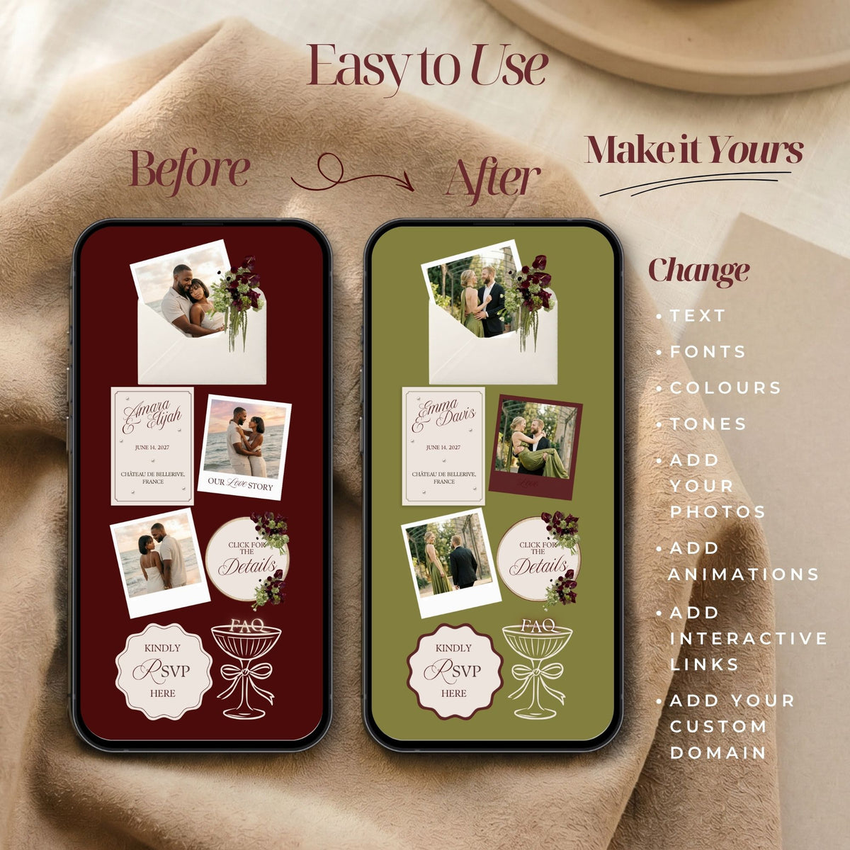 Old Money Canva Wedding Website Template with RSVP | Vintage Romance Canva Editable | Elegant Digital Invitation