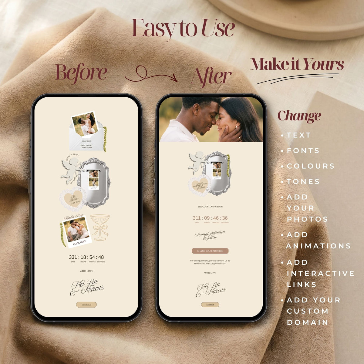 Romantic Photobooth Wedding Website Template | Canva Wedding Website with RSVP, Countdown & Love Story