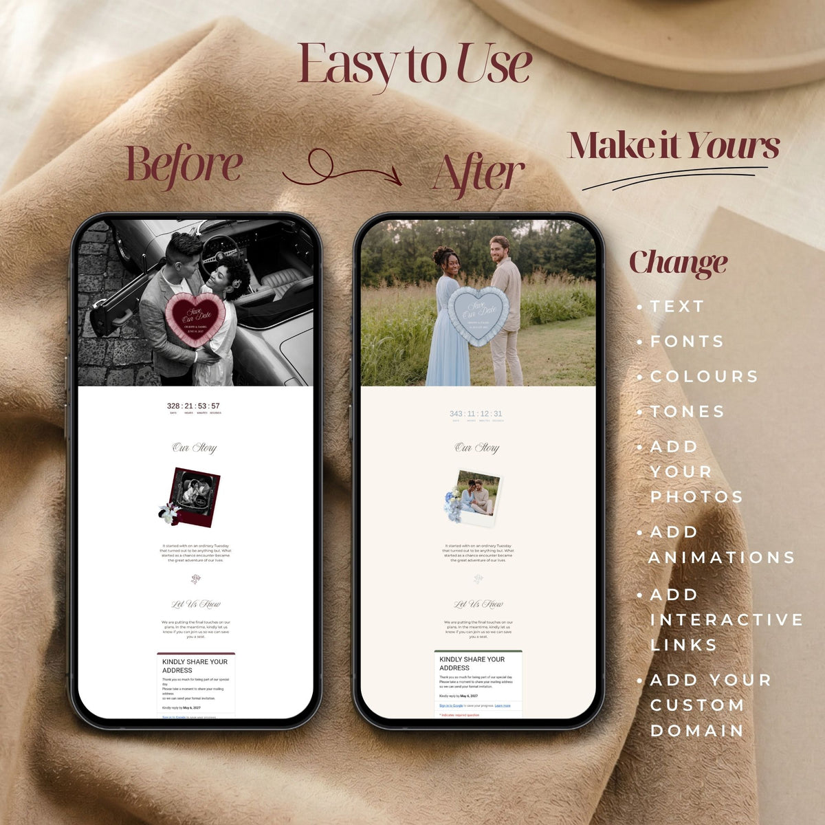 Burgundy Canva Save the Date Wedding Website | Interactive Wax Seal Envelope Reveal | Digital Invitation with Address Collection