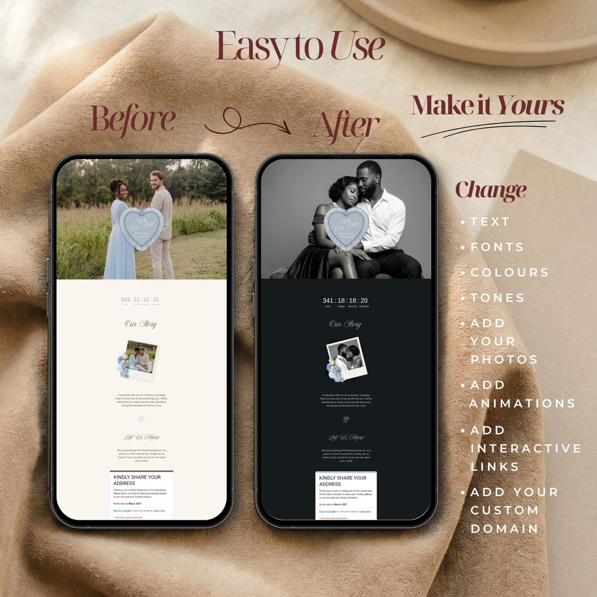 Dusty Blue Canva Save the Date Wedding Website | Interactive Wax Seal Envelope Reveal | Digital Invitation with Address Collection