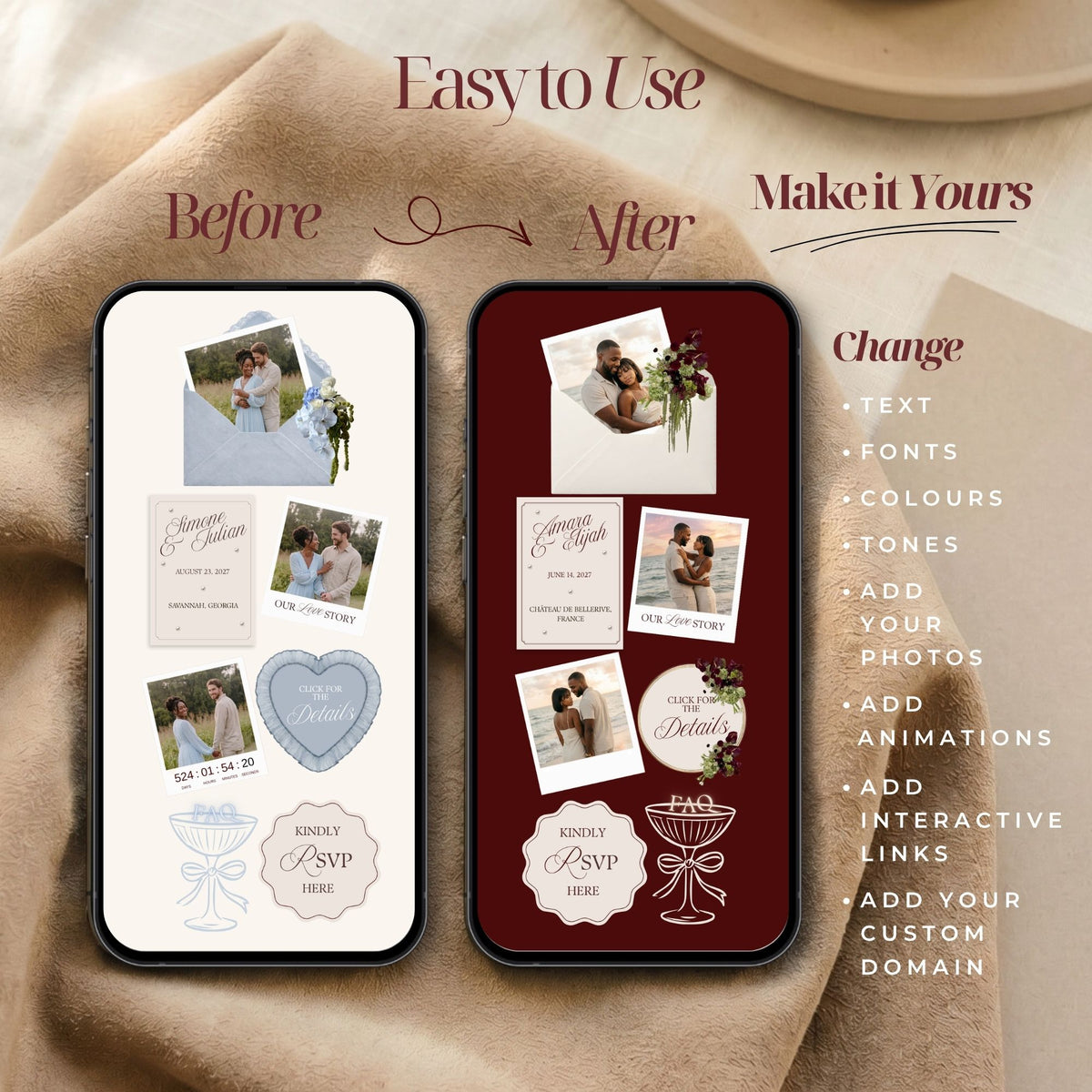 Dusty Blue Canva Wedding Website Template with RSVP | Watercolor Floral Digital Invitation | Editable Wedding Website