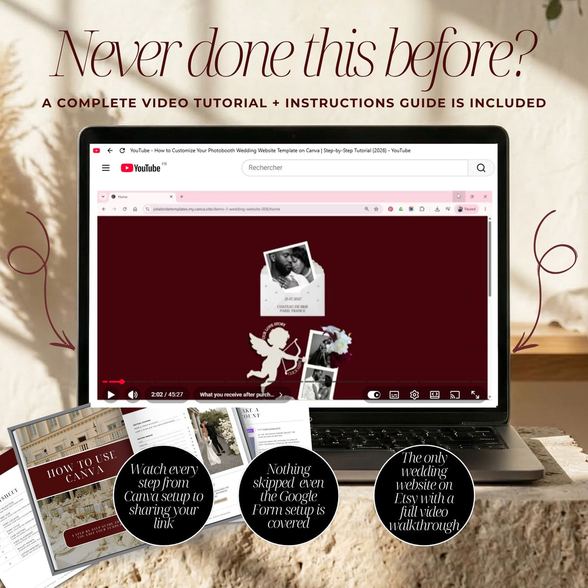Romantic Photobooth Wedding Website Template | Canva Wedding Website with RSVP, Countdown & Love Story