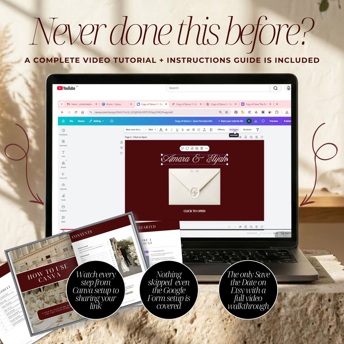 Burgundy Canva Save the Date Wedding Website | Interactive Wax Seal Envelope Reveal | Digital Invitation with Address Collection
