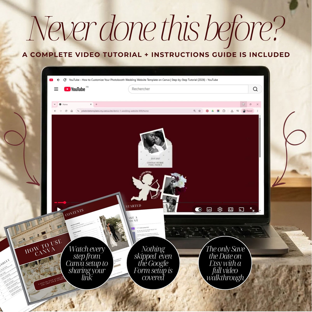 Romantic Photobooth Save the Date Website Template | Canva Save the Date with Countdown Timer & Address Collection