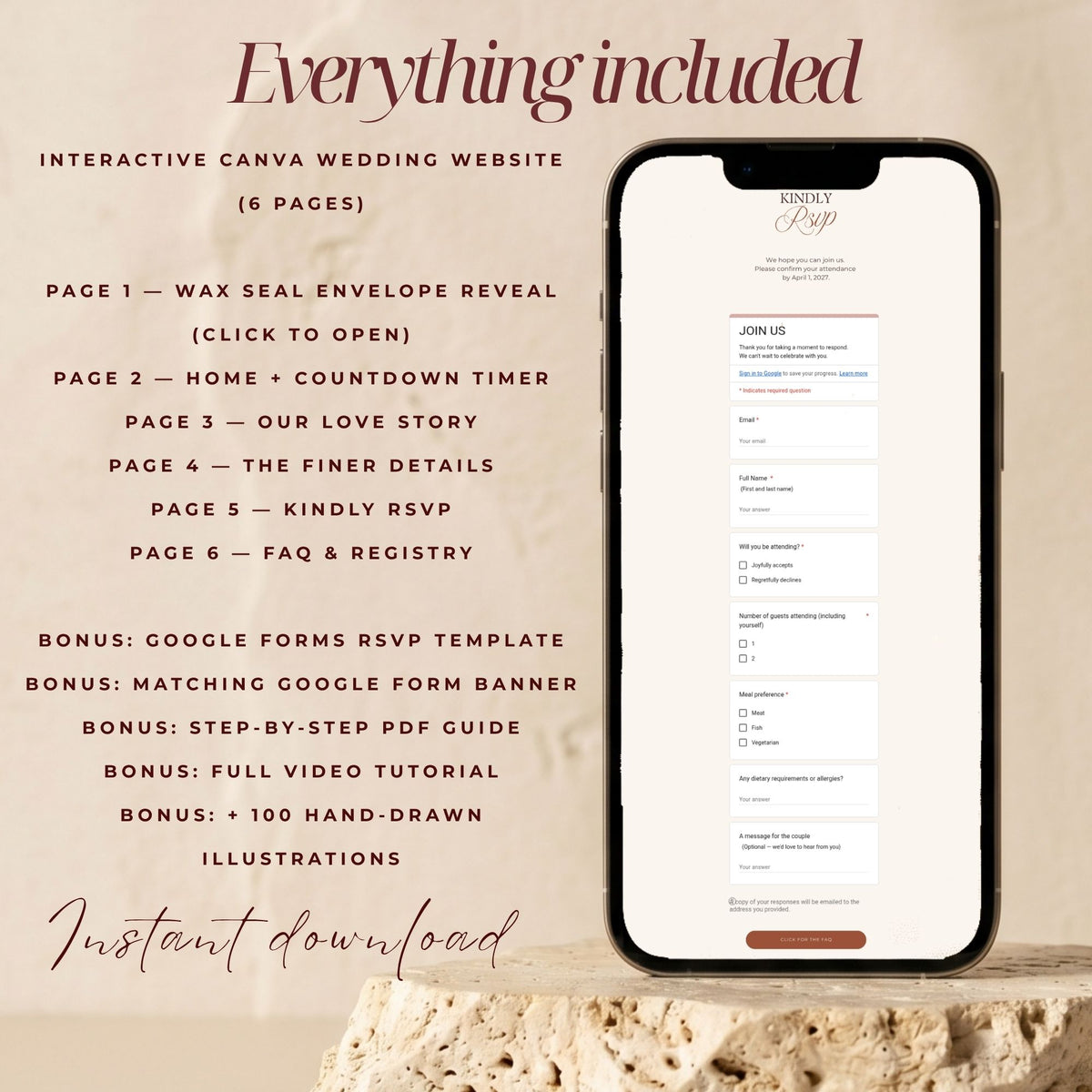Terracotta Canva Wedding Website Template with RSVP | Rust Wedding Digital Invitation | Editable Wedding Website | Envelope Reveal | Instant Download