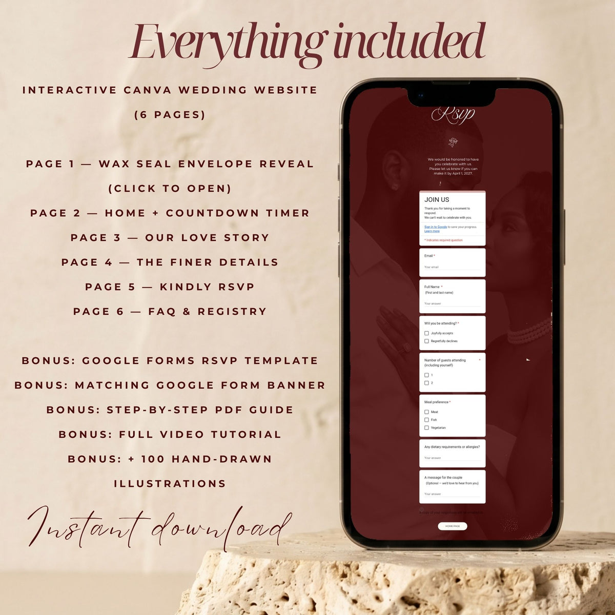 Photobooth Canva Wedding Website Template | Old Money Burgundy Aesthetic