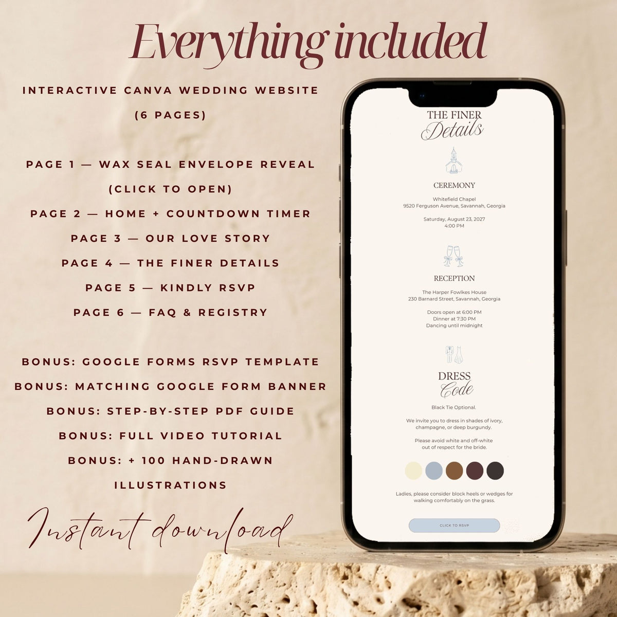 Dusty Blue Canva Wedding Website Template with RSVP | Watercolor Floral Digital Invitation | Editable Wedding Website