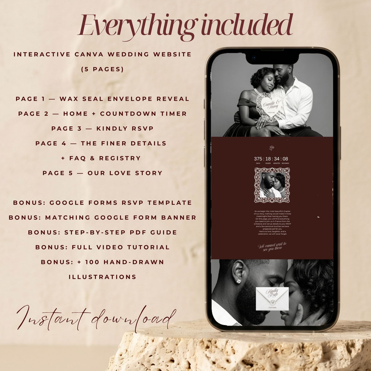 Old Money Canva Wedding Website Template with RSVP | Canva Editable | Elegant Digital Invitation