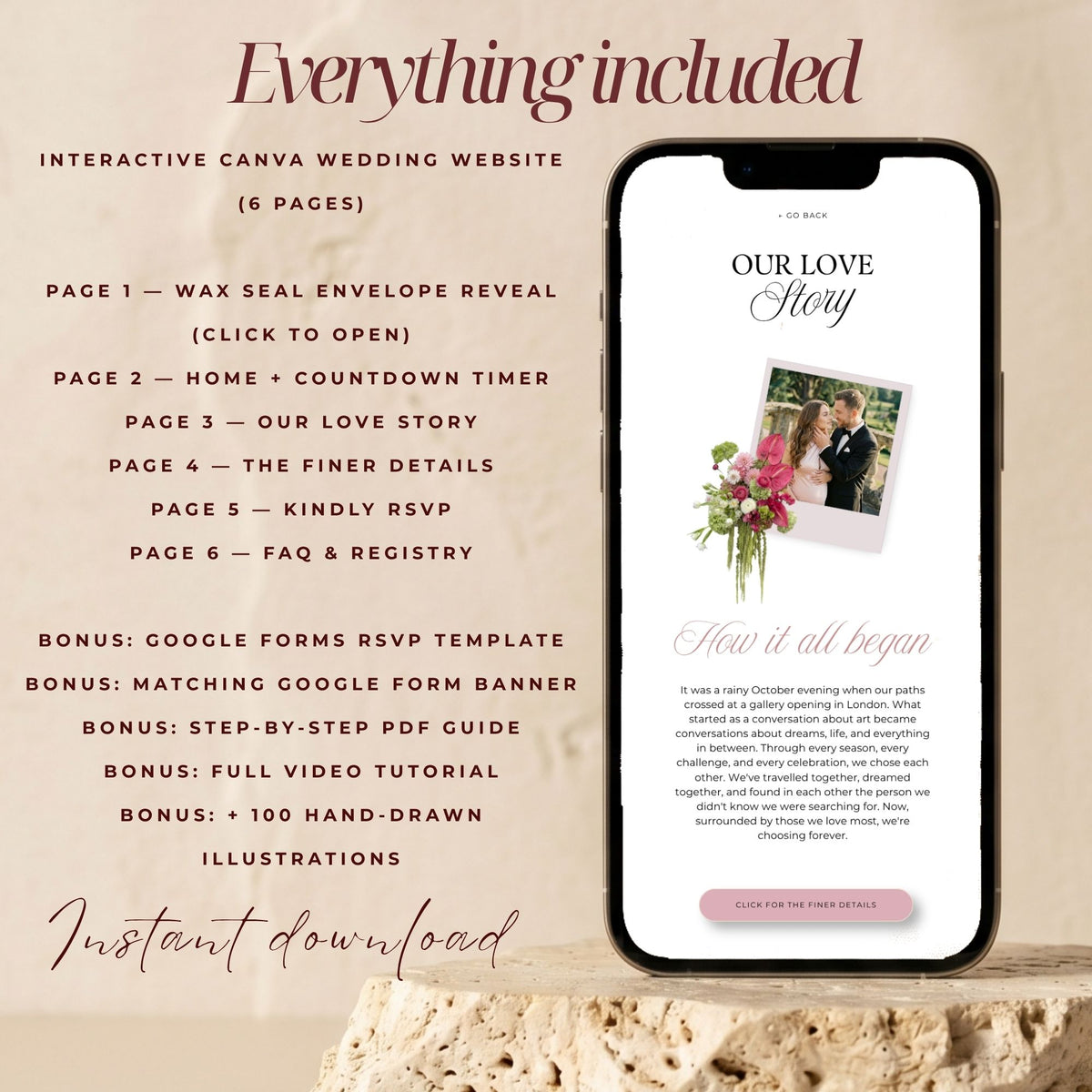 Pink and Olive Green Wedding Website Template with RSVP | Canva Editable | Elegant Digital Invitation