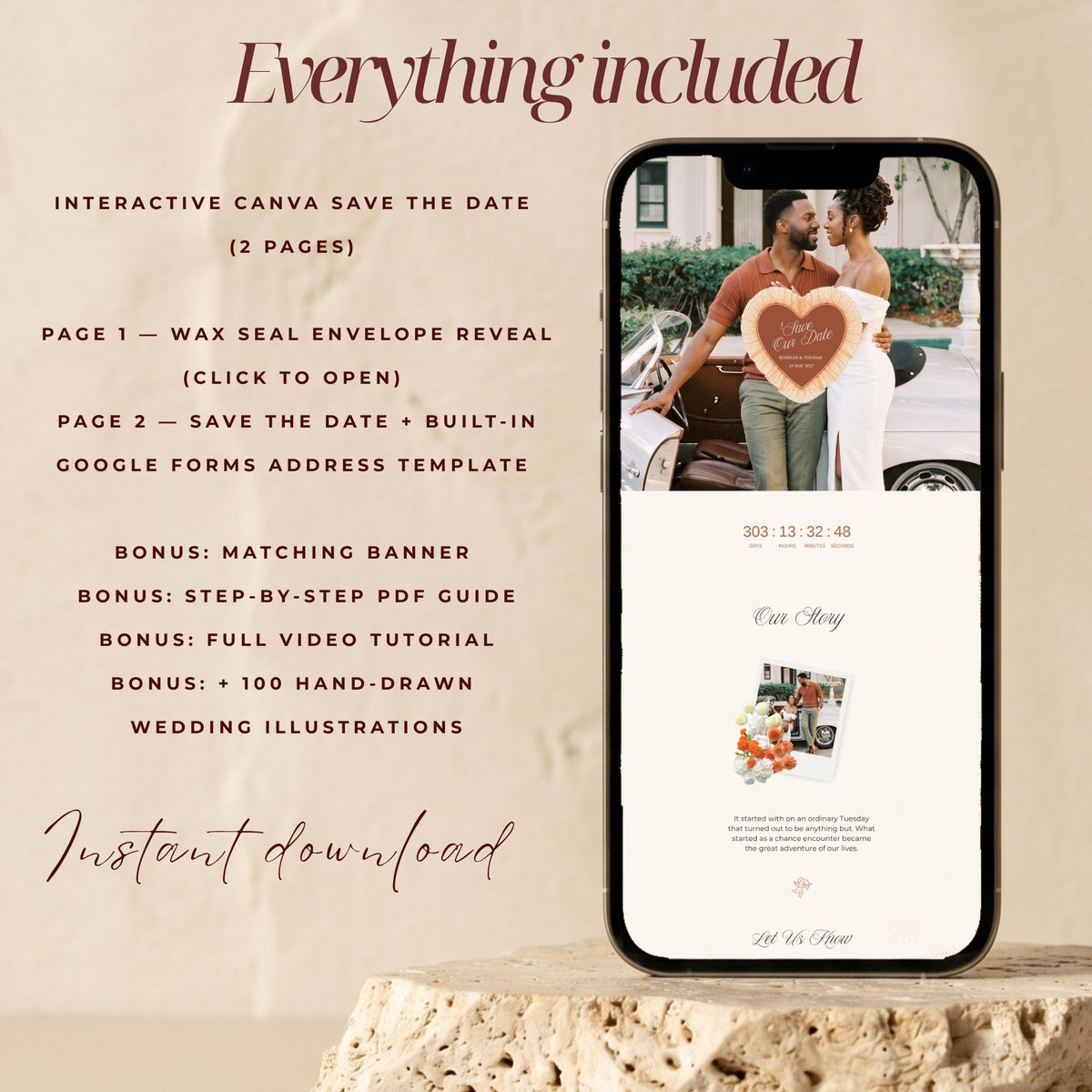 Terracotta Canva Save the Date Wedding Website | Interactive Wax Seal Envelope Reveal | Digital Invitation with Address Collection | Rust Watercolor Floral
