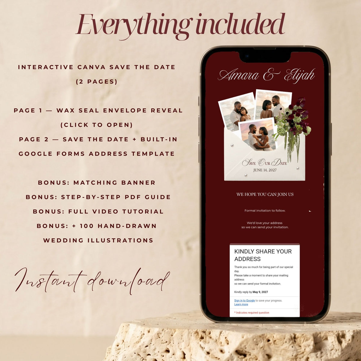 Old Money Canva Save the Date Template | Vintage Floral Canva Editable | Classic Digital Wedding Announcement